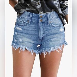 Luvamia WOMEN'S MID RISE FRAYED JEAN SHORTS DISTRESSED DENIM SHORTS size small